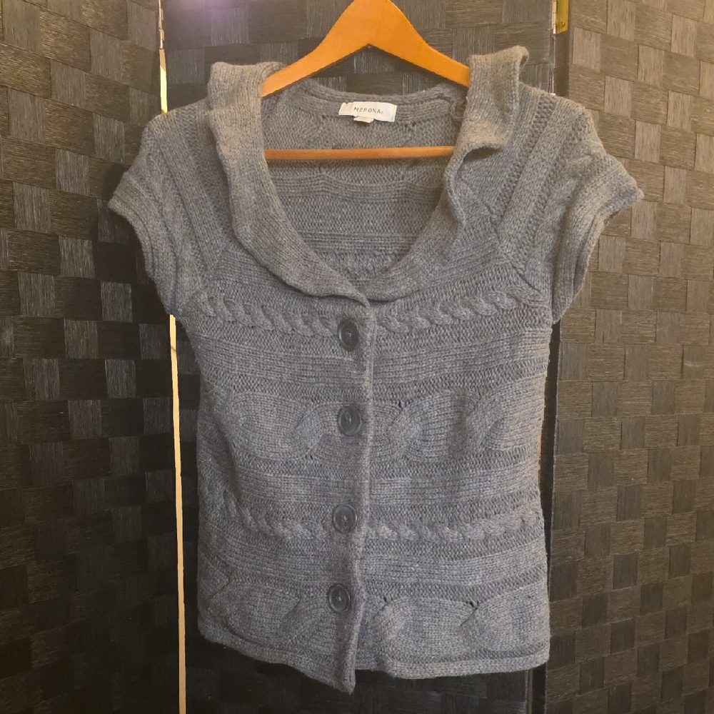 Knit Charcoal Button-Up Cardigan Vest